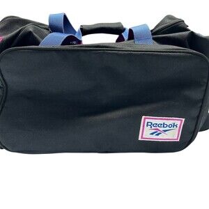 Reebok Vintage Duffle Gym Travel Bag Black Blue Straps Pink Zippers Mesh 90s